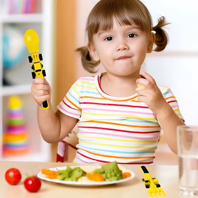 Bulldozer Toddler Cutlery Set Fun Mealtime Utensils For Kids