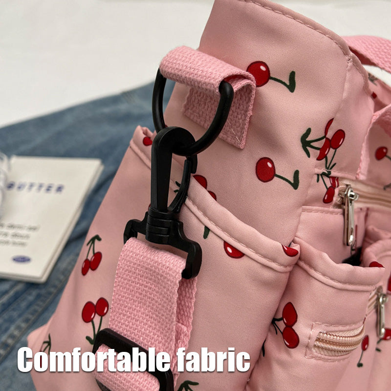 Cherry Print Tote Bag Stylish Lightweight Canvas Handbag