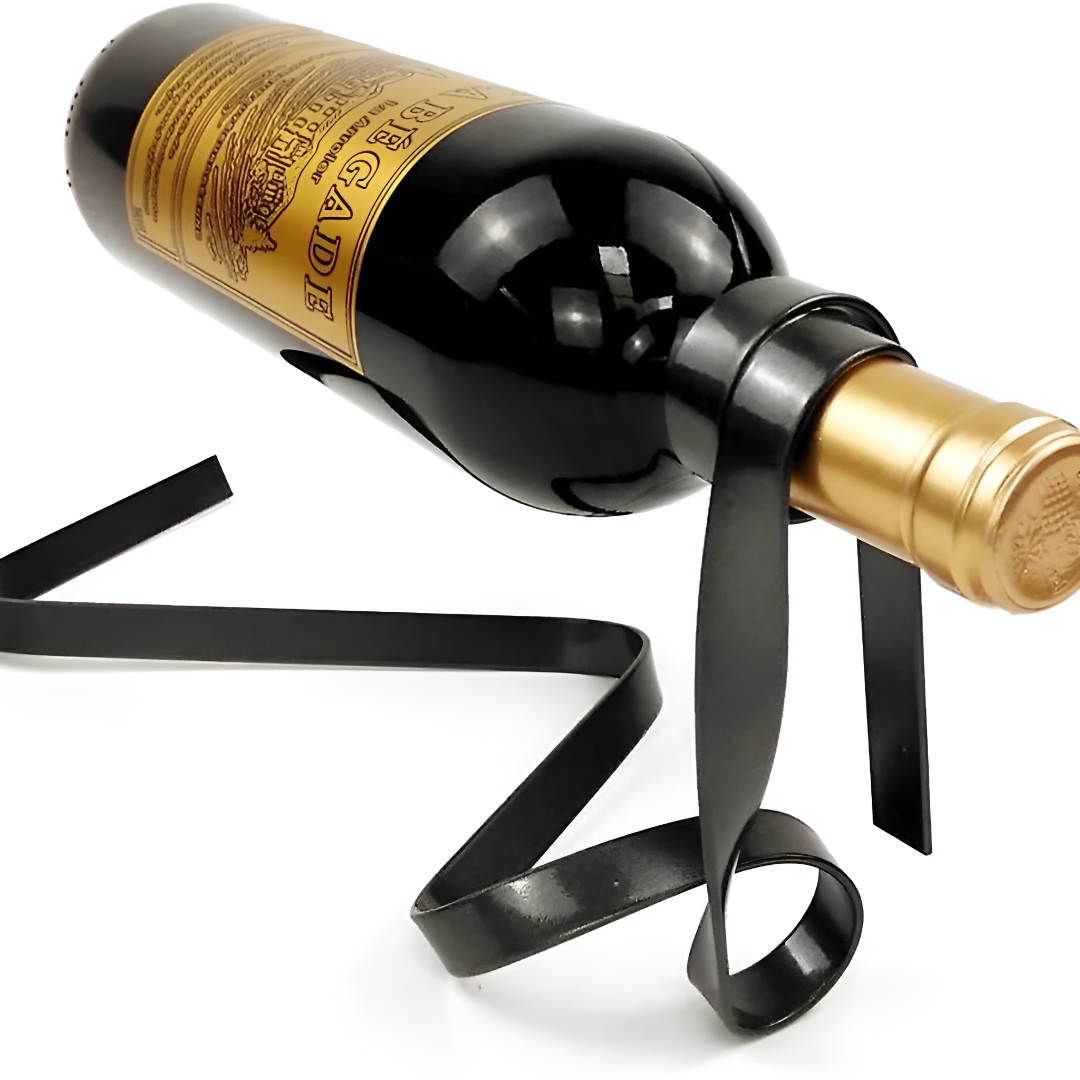 Floating Wine Bottle Holder Ribbon Design Elegant Display Stand