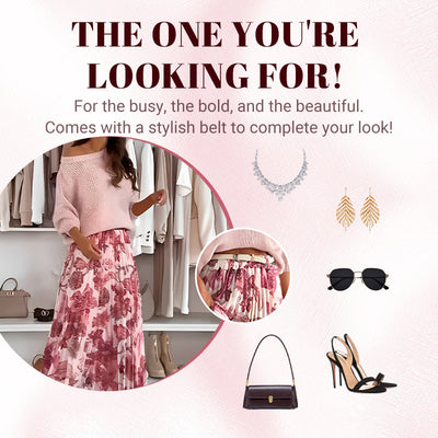 Crew Neck Top And Printed Belted Skirt Set Stylish Outfit