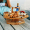 Foldable Wooden Wine Picnic Table Round Outdoor Snack Tray With Holders