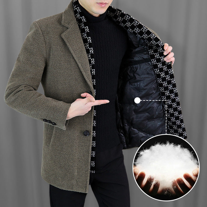 Men’s Tweed Jacket With Warm White Duck Down Lining Winter Coat