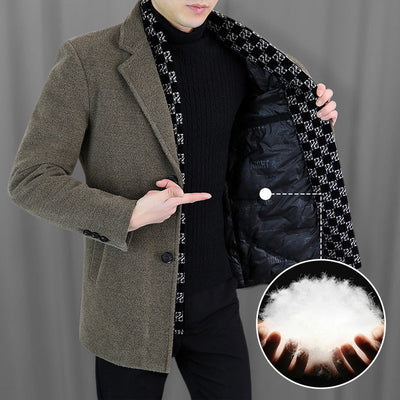 Men’s Tweed Jacket With Warm White Duck Down Lining Winter Coat