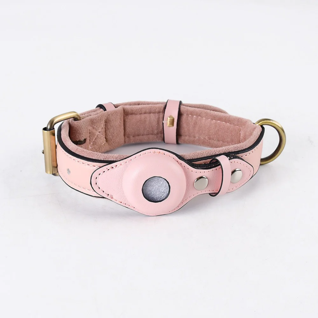 Leather AirTag Dog Collar Durable Adjustable Genuine Leather Pet Collar