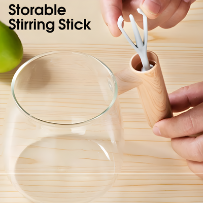 Self Stirring Coffee Mug With Stylish Wooden Handle Design