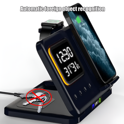Wireless Charging Station With Digital Clock And USB Ports
