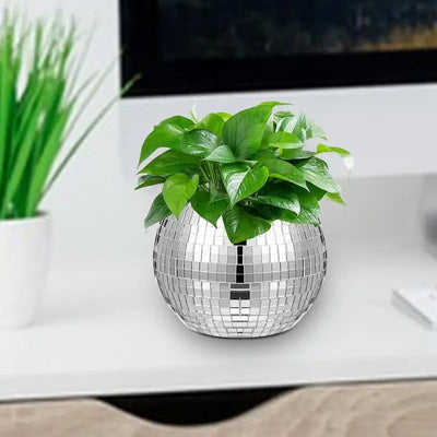 Silver Disco Ball Flower Pot Decorative Mirror Vase For Home Party
