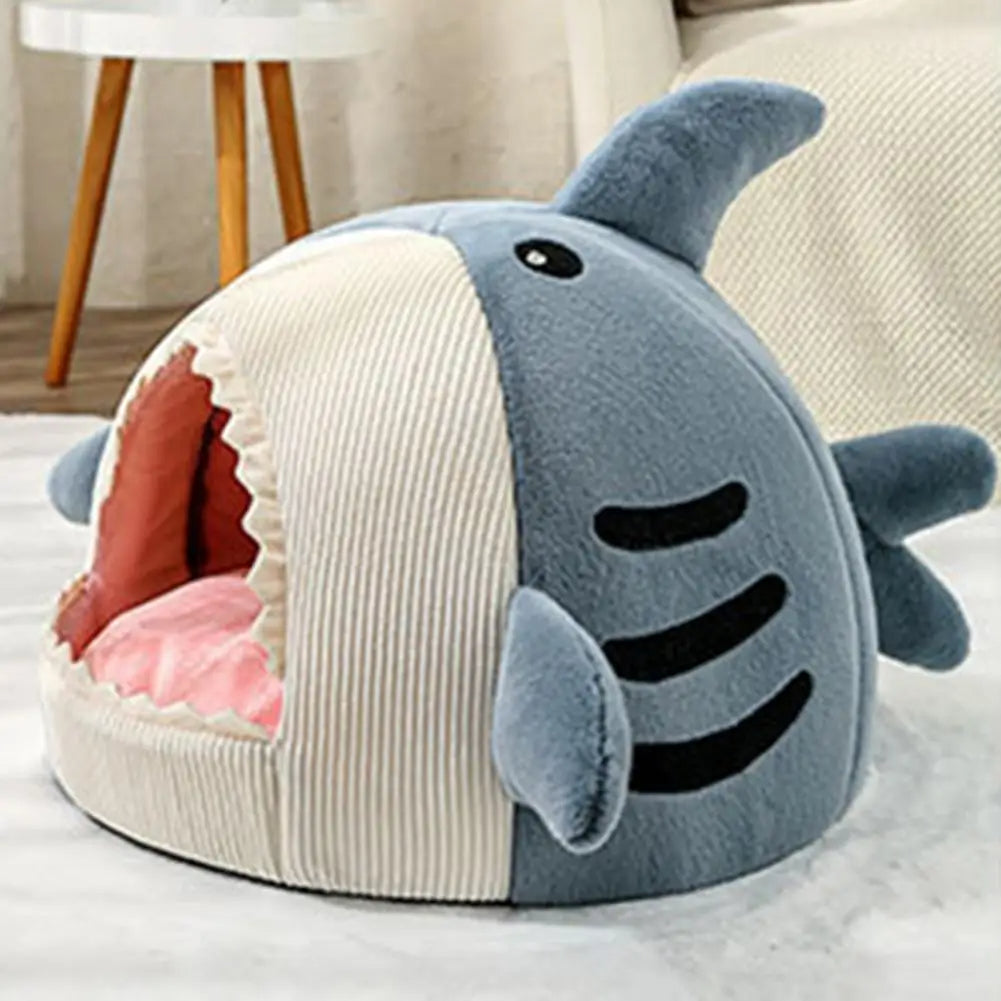 Shark-Shaped Cat Bed Cozy Semi Closed Nest For Pet Comfort