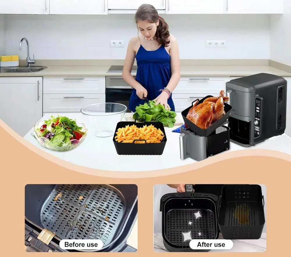 Reusable Silicone Air Fryer Liners 2-Pack Non Stick Baking Tray For Ninja XL