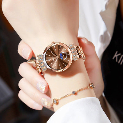 Diamond Moon Star Watch For Women Elegant Stylish Jewelry Timepiece