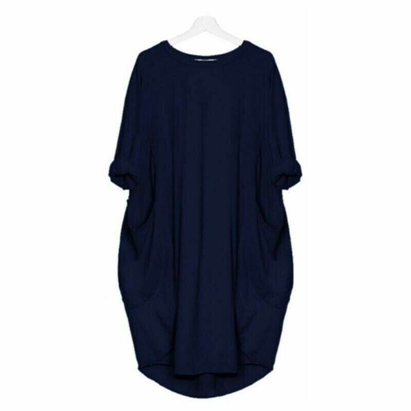 Long Sleeve Casual Loose Pocket Dress Comfortable Everyday Wear