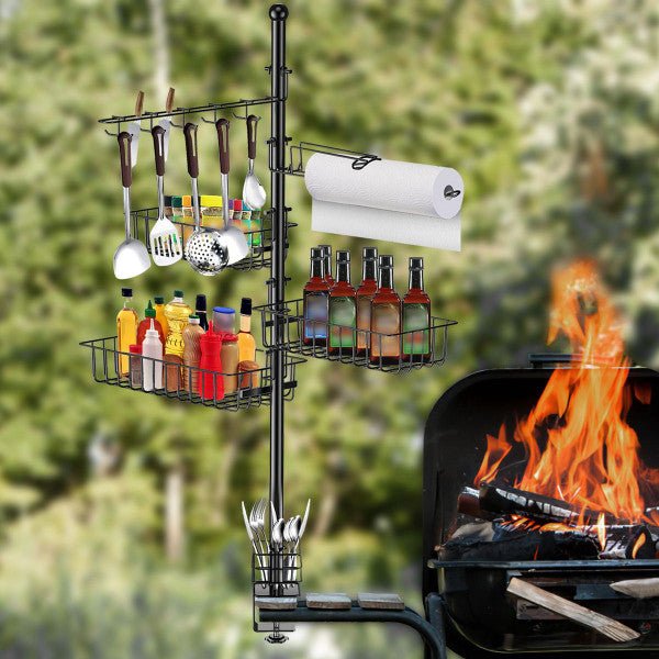 Outdoor BBQ Accessories Caddy 5-in-1 Grill Utensil Storage Rack