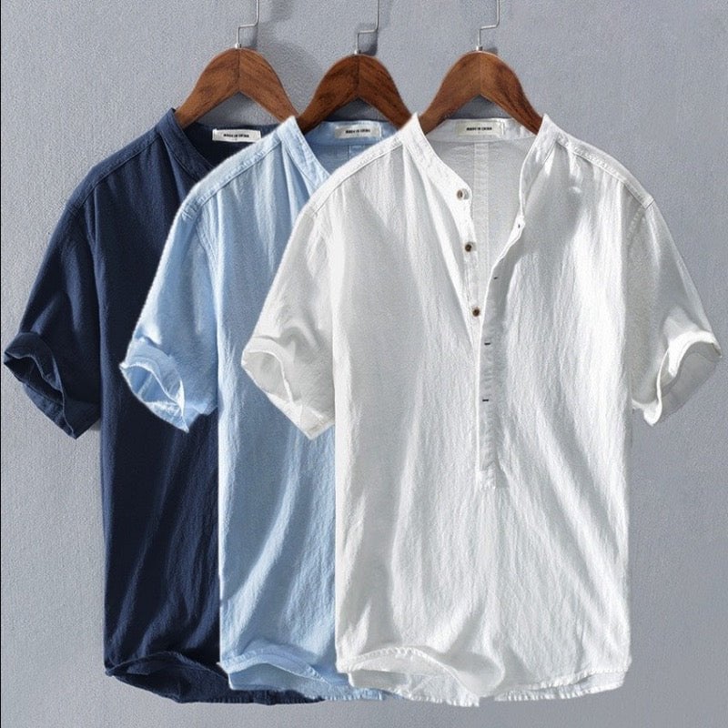 Men's Linen Casual Shirt Short Sleeve Lightweight Summer Top