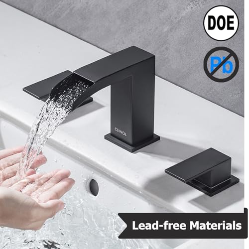 Waterfall Bathroom Faucet Matte Black Three Hole Sink Mixer