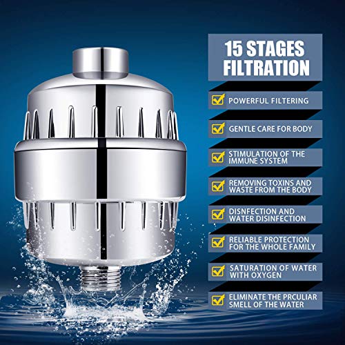 Shower Head And Filter Combo With 15 Stage Water Purification