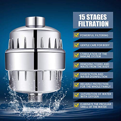 Shower Head And Filter Combo With 15 Stage Water Purification