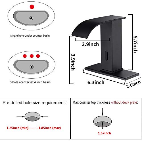 Sensor Matte Black Touchless Bathroom Sink Faucet With Hole Cover