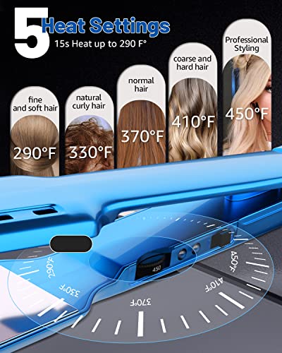 Wide Flat Iron Hair Straightener With Adjustable 5 Temperature Settings