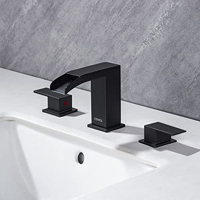 Waterfall Bathroom Faucet Matte Black Three Hole Sink Mixer