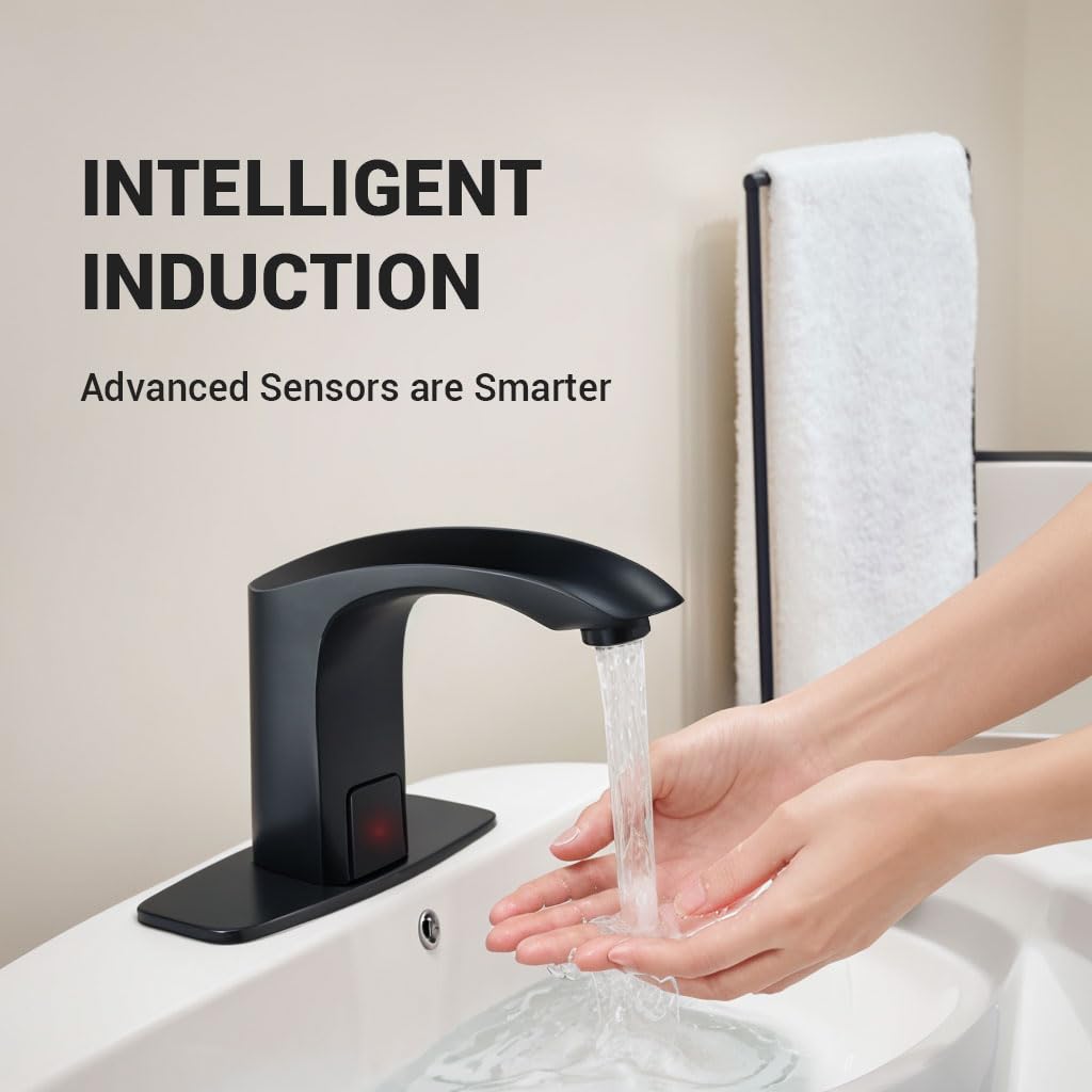 Touchless Bathroom Sink Faucet Black Single Hole Automatic Sensor