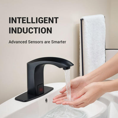 Touchless Bathroom Sink Faucet Black Single Hole Automatic Sensor