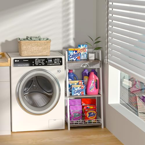 Bathroom Ladder Shelf With Drawer Floor Storage Organizer