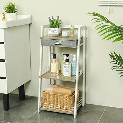 Bathroom Ladder Shelf With Drawer Floor Storage Organizer