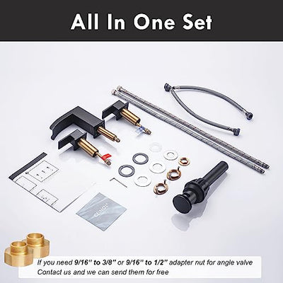 Waterfall Bathroom Faucet Matte Black Three Hole Sink Mixer