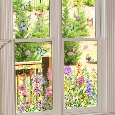 Colorful Floral Window Sticker Bouquet Cut To Size Easily