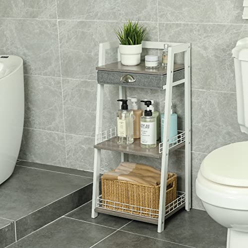 Bathroom Ladder Shelf With Drawer Floor Storage Organizer