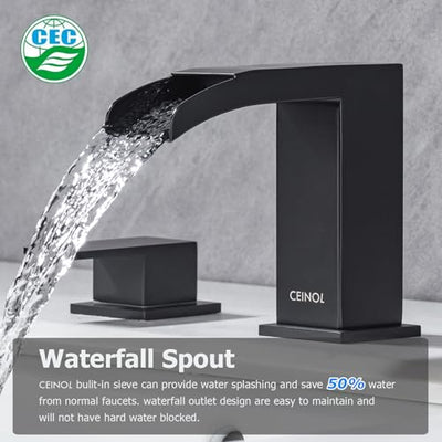 Waterfall Bathroom Faucet Matte Black Three Hole Sink Mixer