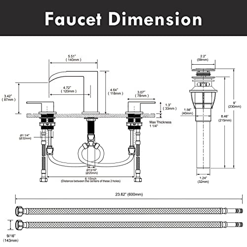 Waterfall Bathroom Faucet Matte Black Three Hole Sink Mixer