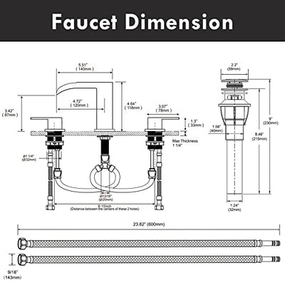Waterfall Bathroom Faucet Matte Black Three Hole Sink Mixer