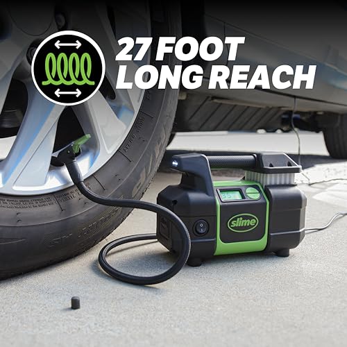 Slime 40063 Portable Tire Inflator Car SUV Air Compressor Automatic Shutoff
