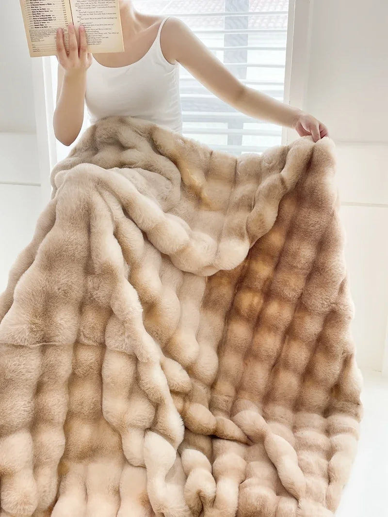 Faux Fur Blanket Plush Rabbit Double Layer Cozy Bedspread For Sofa