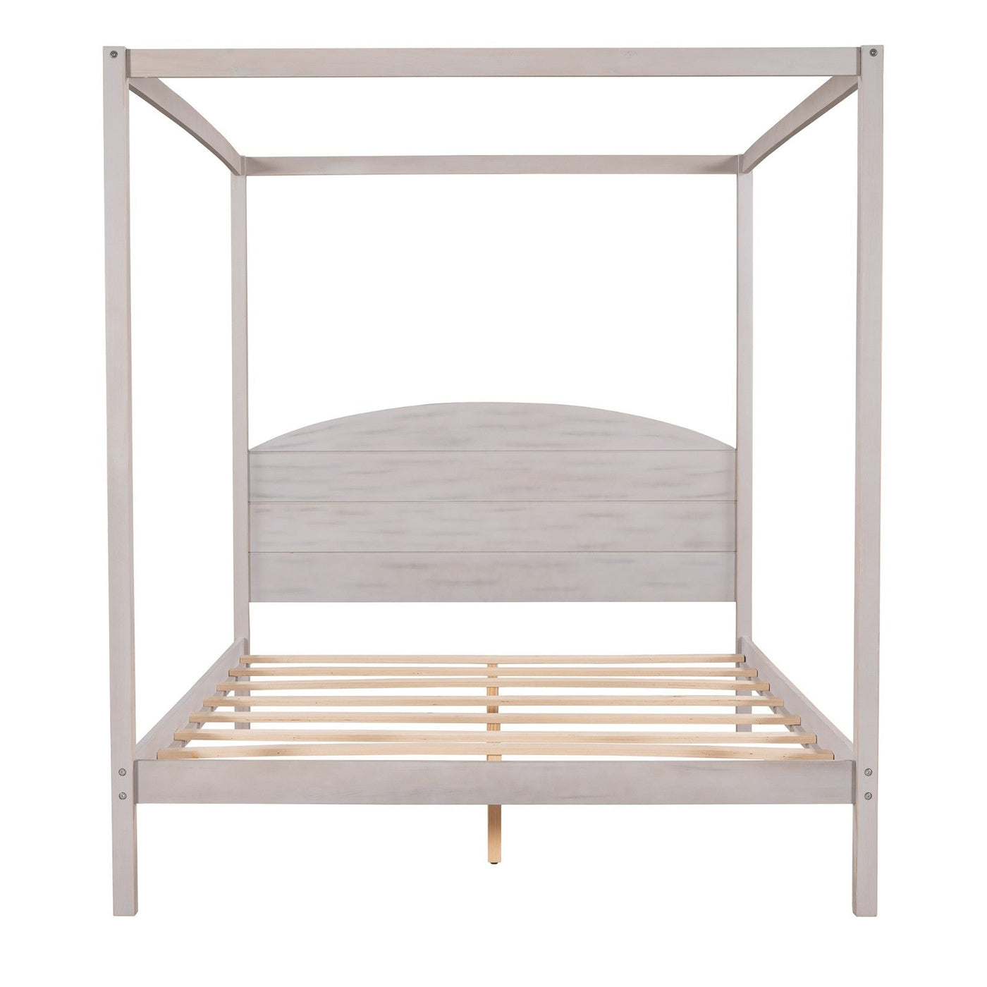 Queen Size Canopy Bed With Platform Support And Headboard