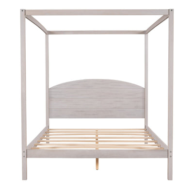 Queen Size Canopy Bed With Platform Support And Headboard