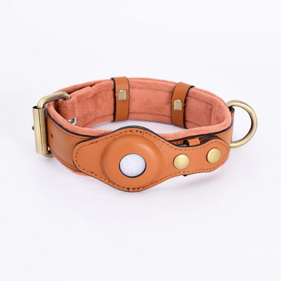 Leather AirTag Dog Collar Durable Adjustable Genuine Leather Pet Collar