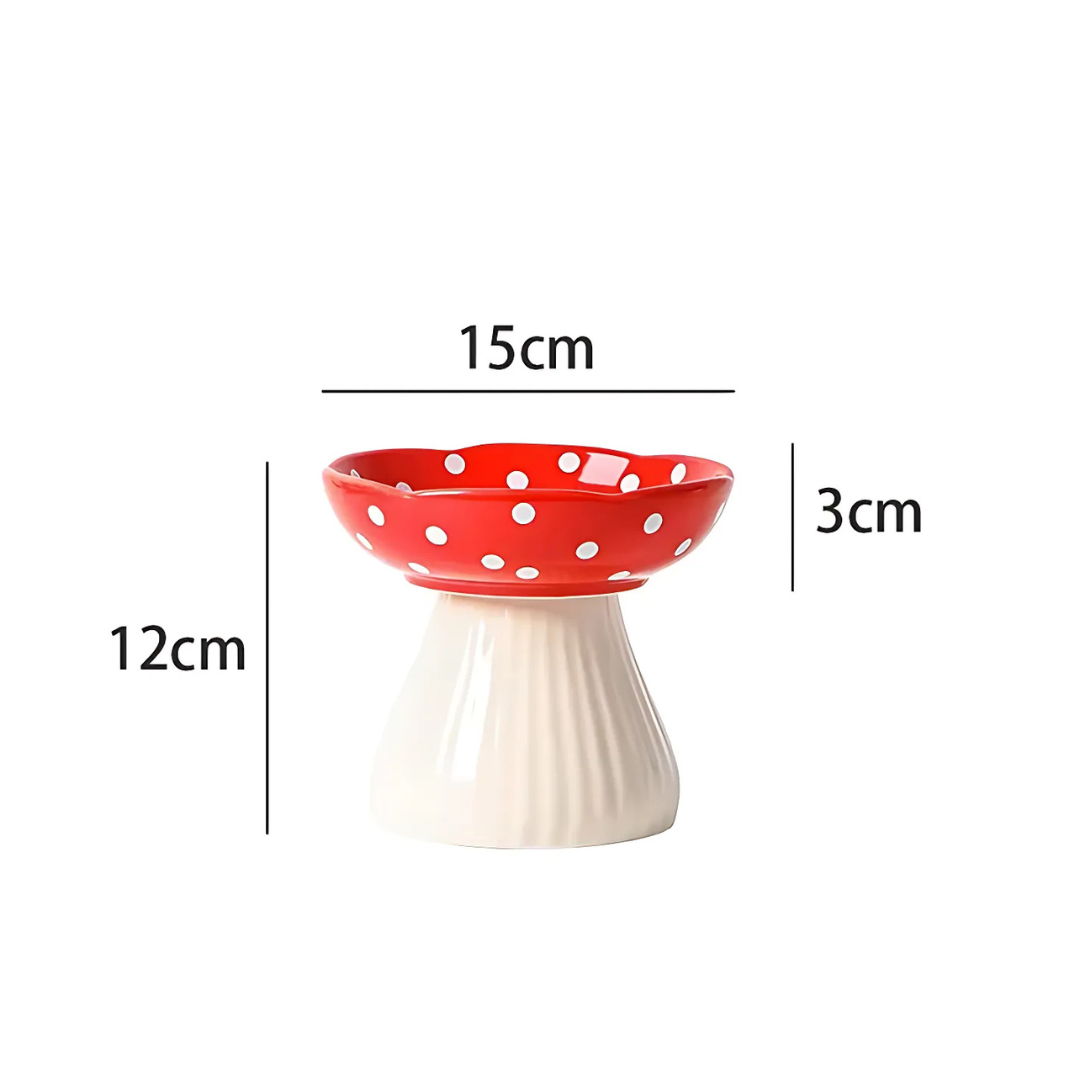 Elevated Ceramic Cat Bowl With Mushroom Design For Pets