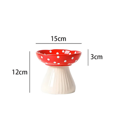 Elevated Ceramic Cat Bowl With Mushroom Design For Pets