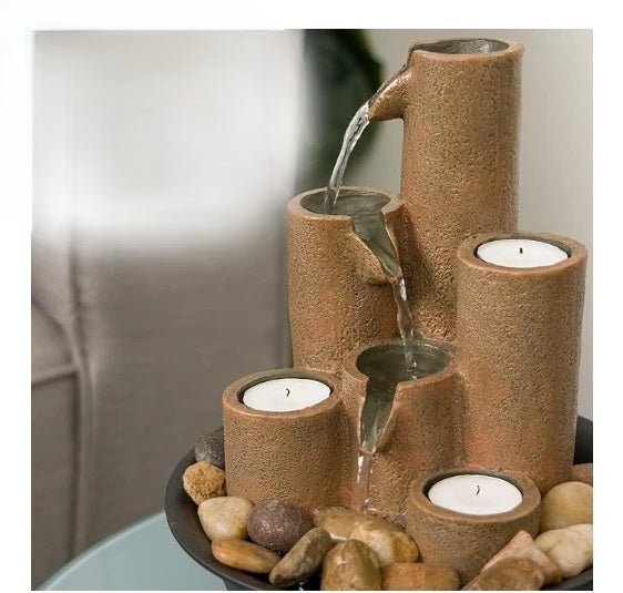 Zen Glow Tabletop Fountain With 3-Tier Waterfall And Candlelight