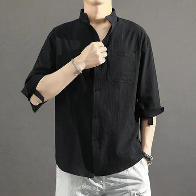Short Sleeve Linen Men's Shirt Lightweight Summer Casual Top