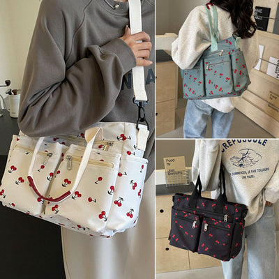 Cherry Print Tote Bag Stylish Lightweight Canvas Handbag