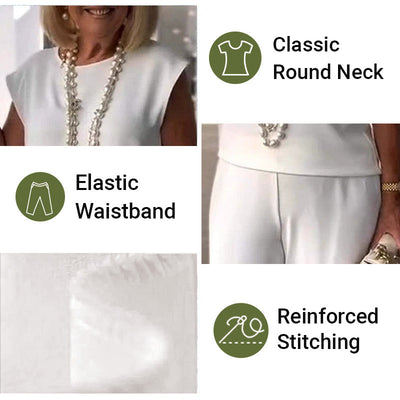 Women's Sleeveless Top And Pants Set Crew Neck Stylish Outfit