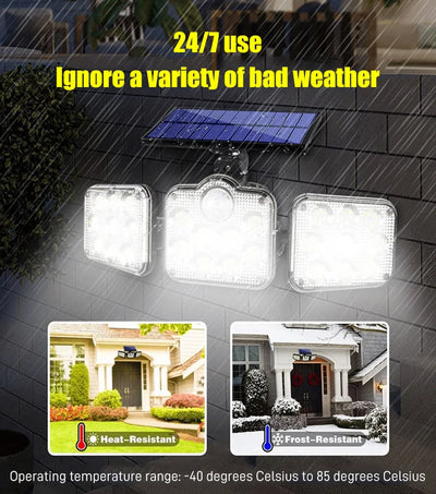 Three Head Solar Wall Light Outdoor Motion Sensor Security Lamp