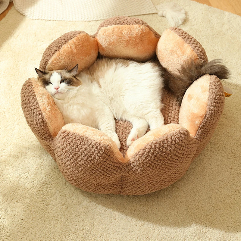 Cactus Petal Cat Bed Soft Cozy Winter Nest For Small Pets