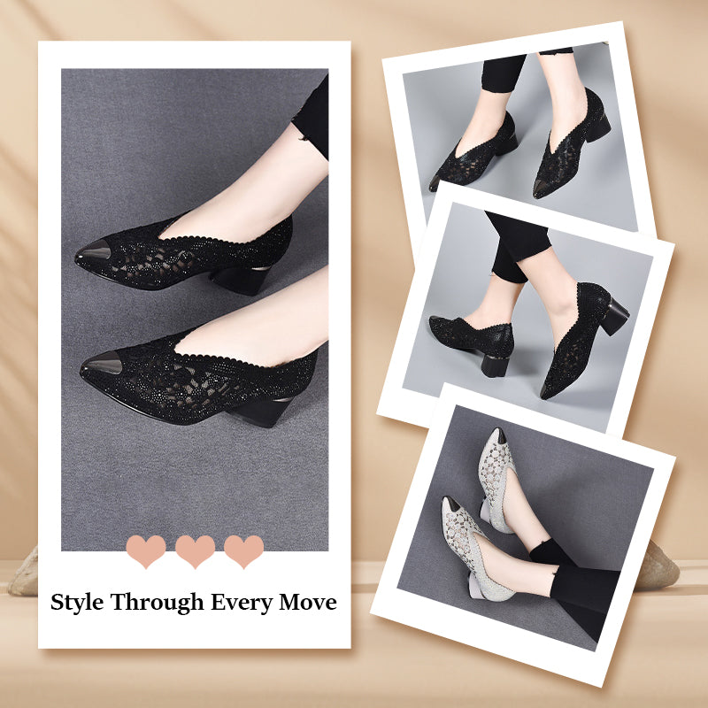 Hollow Mesh Sandals With Rhinestone And Chunky Heel For Women