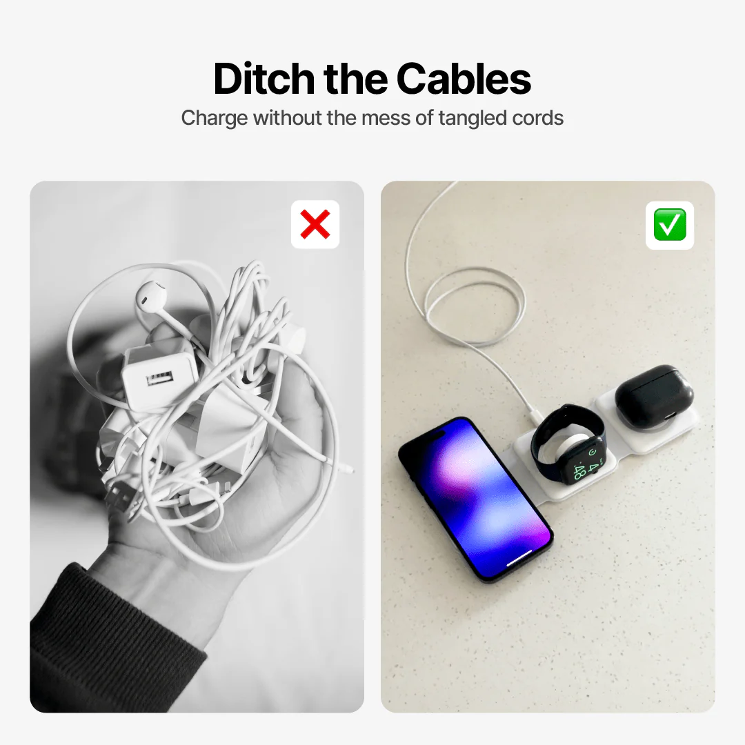 Foldable Wireless Charging Station 3 In 1 Multi-Device Charger