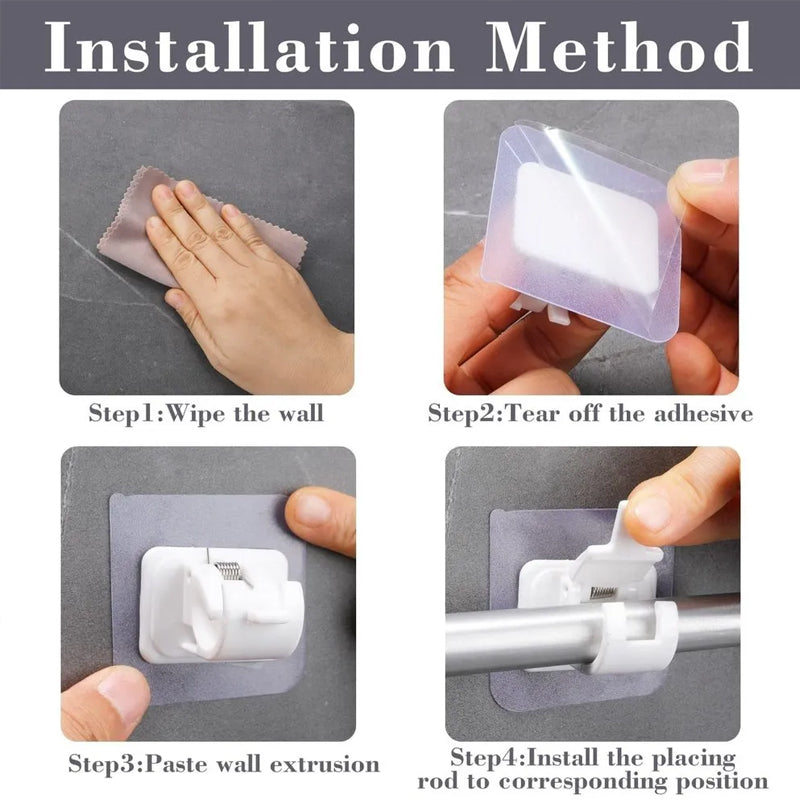 Nail-free Adjustable Curtain Rod Brackets Set Of 2 Holders