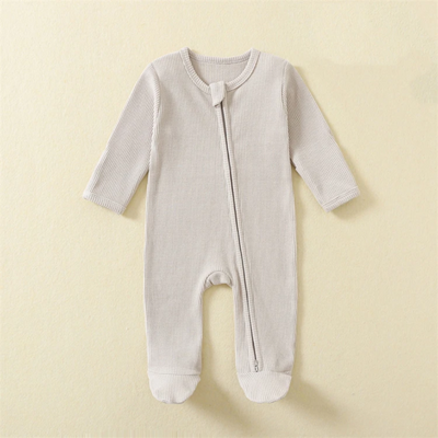 Organic Waffle Cotton Romper With Zipper For Babies
